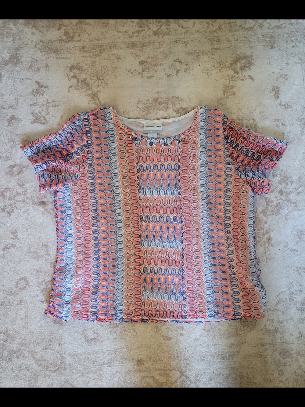 Alfred Dunner Pink & Blue Wavy Stripe Short Sleeve Top